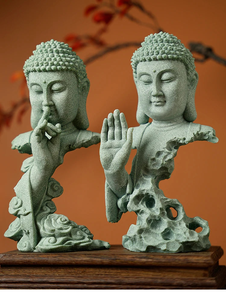 Stone Buddha Bust Statue – Hand-Carved Sculpture with Mudra, Fearlessness & Silence Gestures for Home & Altar Decor