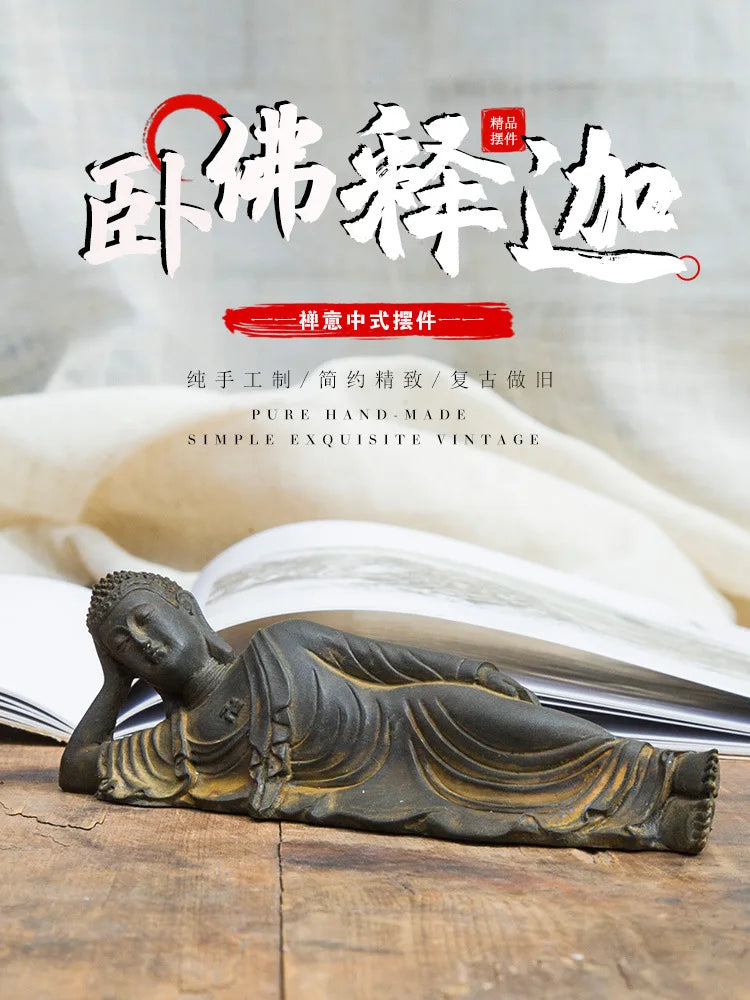 Reclining Buddha Statue – Resin & Iron Powder Sculpture, Mahāparinibbāna Lion’s Pose