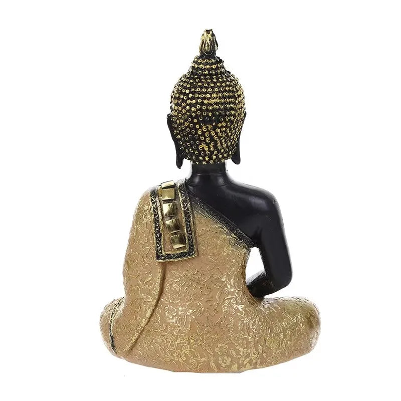 Thai Buddha Figurine – Sitting Buddha Statue, 15cm Resin Bronze-Effect Feng Shui Ornament for Home & Office Decor