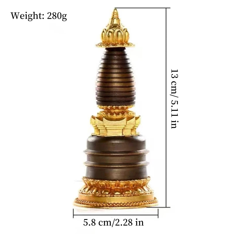 Copper Buddhist Stupa Statue – Hand-Carved Reliquary Ornament, Gold/Silver/Bronze Finish for Altar & Home Decor