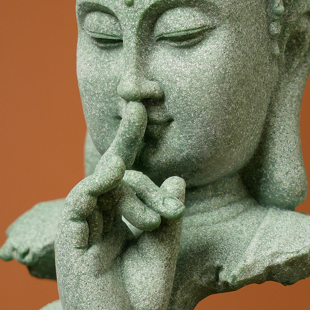 Stone Buddha Bust Statue – Hand-Carved Sculpture with Mudra, Fearlessness & Silence Gestures for Home & Altar Decor