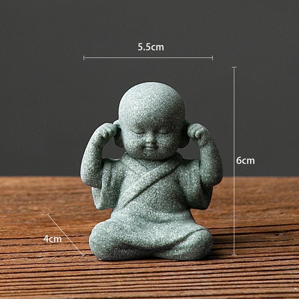 Little Monk Statue – Mini Resin Figurine, Antique Sandstone Style for Home, Garden & Aquarium Decor