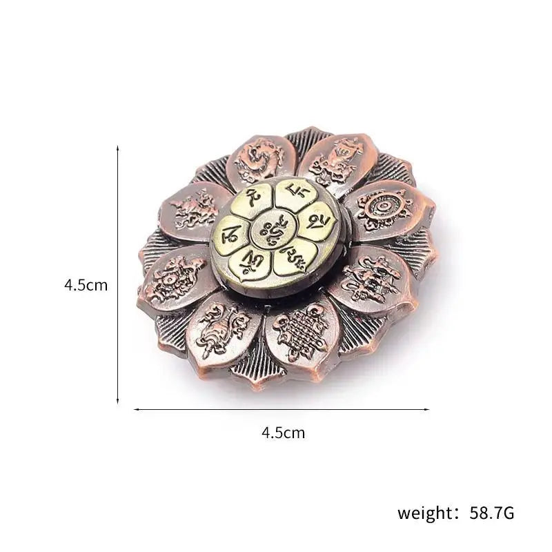 Golden Dharma Wheel – Copper Alloy Spinner with Six-Word Mantra-- OM MANI PADME HUM-- Buddhist Tantra Craft for Meditation & Altar Decor