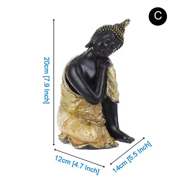 Thai Buddha Figurine – Sitting Buddha Statue, 15cm Resin Bronze-Effect Feng Shui Ornament for Home & Office Decor
