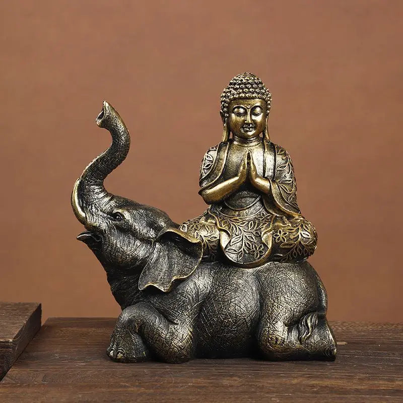Samantabhadra Bodhisattva Statue – Resin Sculpture of Buddha on Elephant, Symbol of Great Vows & Dharma Practice