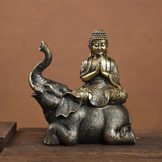 Samantabhadra Bodhisattva Statue – Resin Sculpture of Buddha on Elephant, Symbol of Great Vows & Dharma Practice