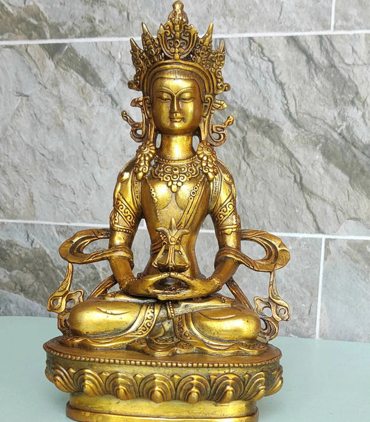 Amitabha Buddha Statue – Bronze/Brass Art Sculpture of Amitayus, Auspicious Divinity for Meditation