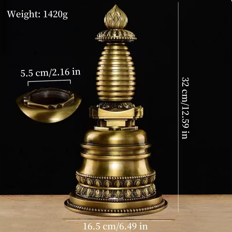 Copper Buddhist Stupa Statue – Hand-Carved Reliquary Ornament, Gold/Silver/Bronze Finish for Altar & Home Decor