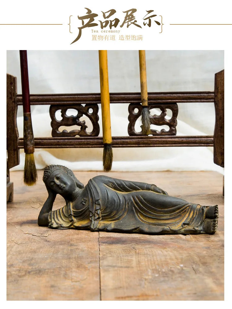 Reclining Buddha Statue – Resin & Iron Powder Sculpture, Mahāparinibbāna Lion’s Pose