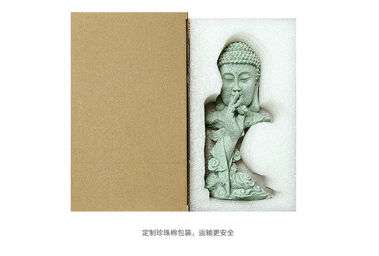 Stone Buddha Bust Statue – Hand-Carved Sculpture with Mudra, Fearlessness & Silence Gestures for Home & Altar Decor