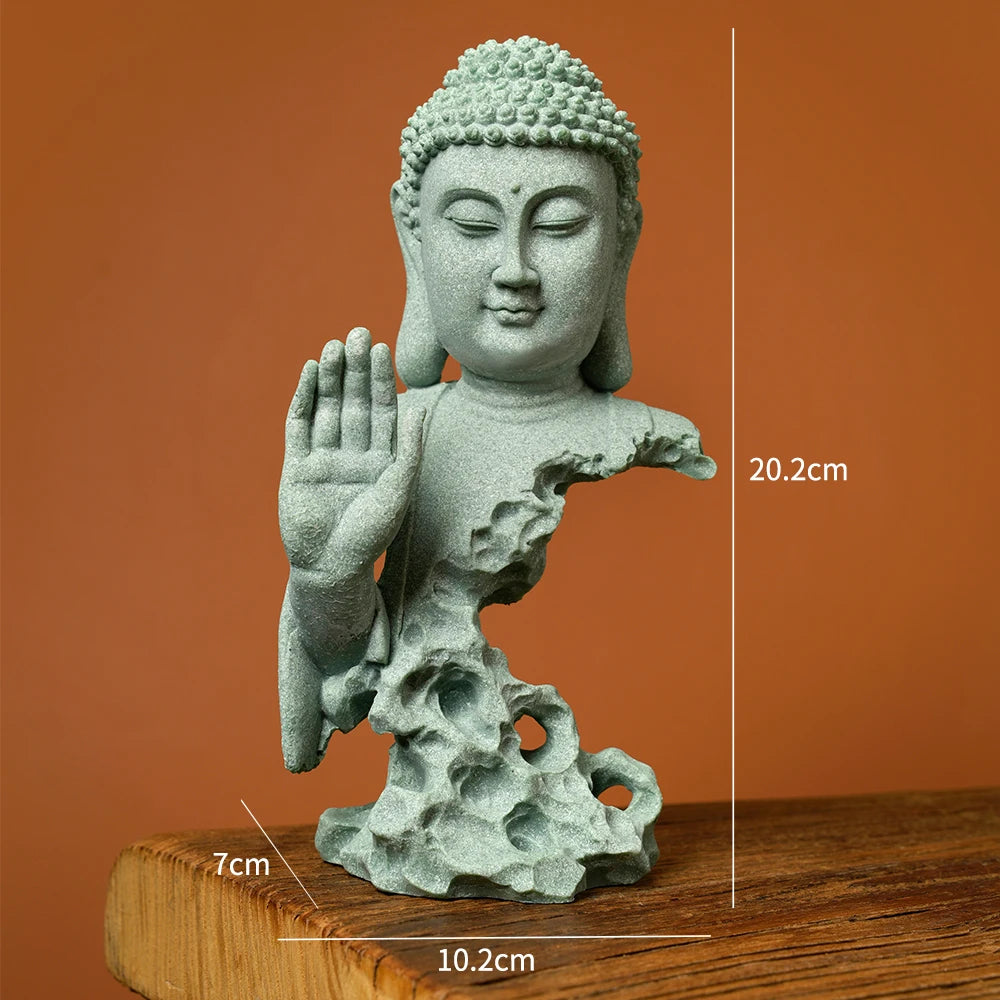 Stone Buddha Bust Statue – Hand-Carved Sculpture with Mudra, Fearlessness & Silence Gestures for Home & Altar Decor
