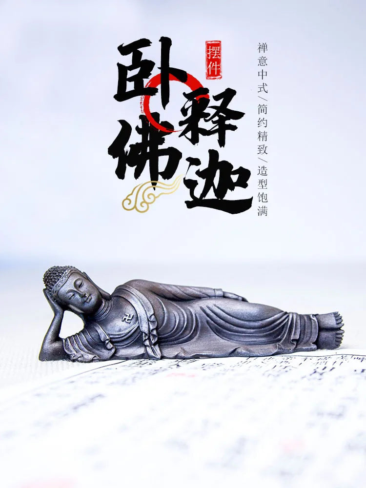 Reclining Buddha Statue – Resin & Iron Powder Sculpture, Mahāparinibbāna Lion’s Pose