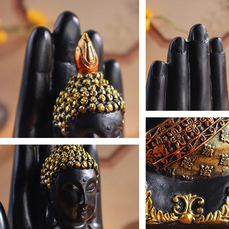 Buddha-in-Palm Statue – Resin Craft Sculpture, Religious Figurine for Home & Altar Decor