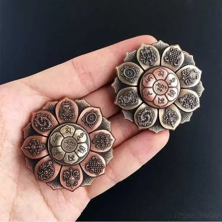 Golden Dharma Wheel – Copper Alloy Spinner with Six-Word Mantra-- OM MANI PADME HUM-- Buddhist Tantra Craft for Meditation & Altar Decor