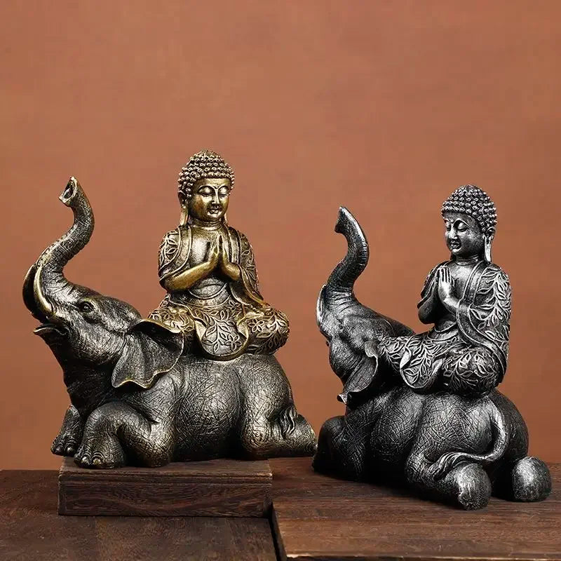 Samantabhadra Bodhisattva Statue – Resin Sculpture of Buddha on Elephant, Symbol of Great Vows & Dharma Practice