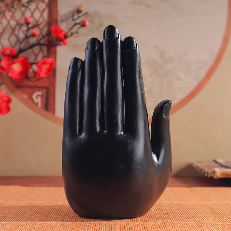 Buddha-in-Palm Statue – Resin Craft Sculpture, Religious Figurine for Home & Altar Decor
