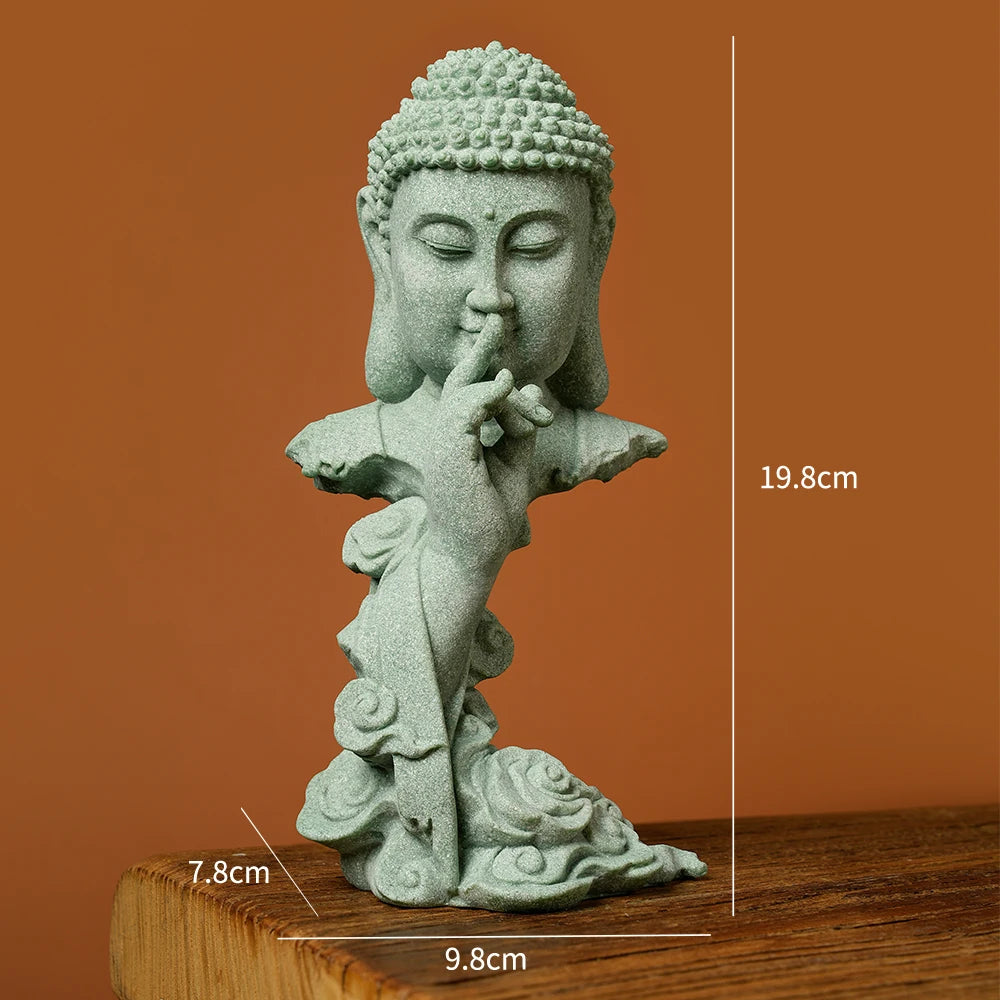 Stone Buddha Bust Statue – Hand-Carved Sculpture with Mudra, Fearlessness & Silence Gestures for Home & Altar Decor