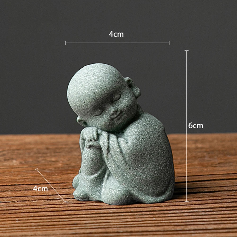 Little Monk Statue – Mini Resin Figurine, Antique Sandstone Style for Home, Garden & Aquarium Decor