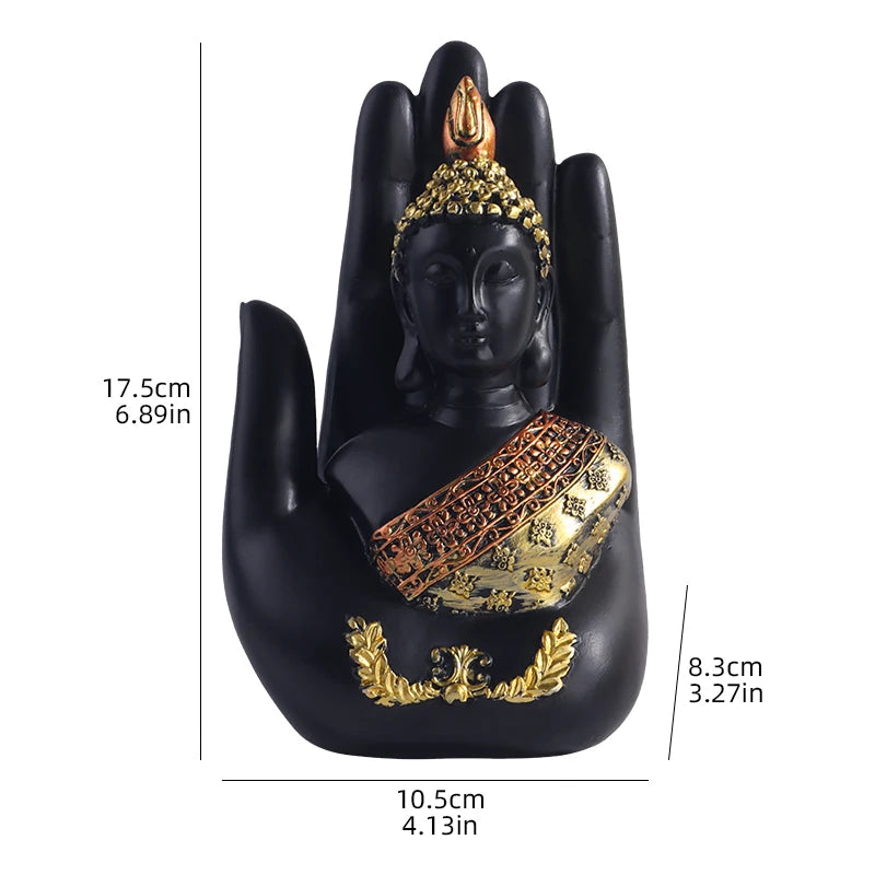 Buddha-in-Palm Statue – Resin Craft Sculpture, Religious Figurine for Home & Altar Decor