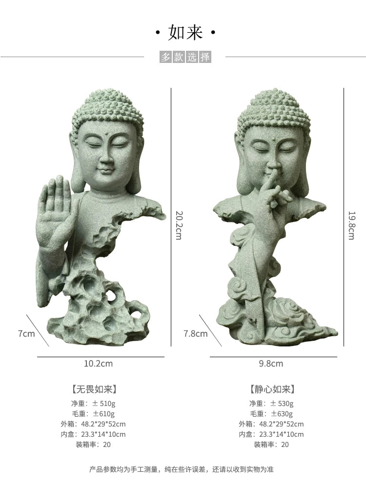 Stone Buddha Bust Statue – Hand-Carved Sculpture with Mudra, Fearlessness & Silence Gestures for Home & Altar Decor