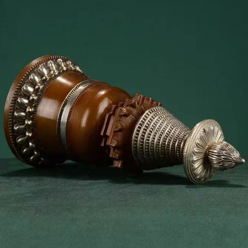 Copper Buddhist Stupa Statue – Hand-Carved Reliquary Ornament, Gold/Silver/Bronze Finish for Altar & Home Decor