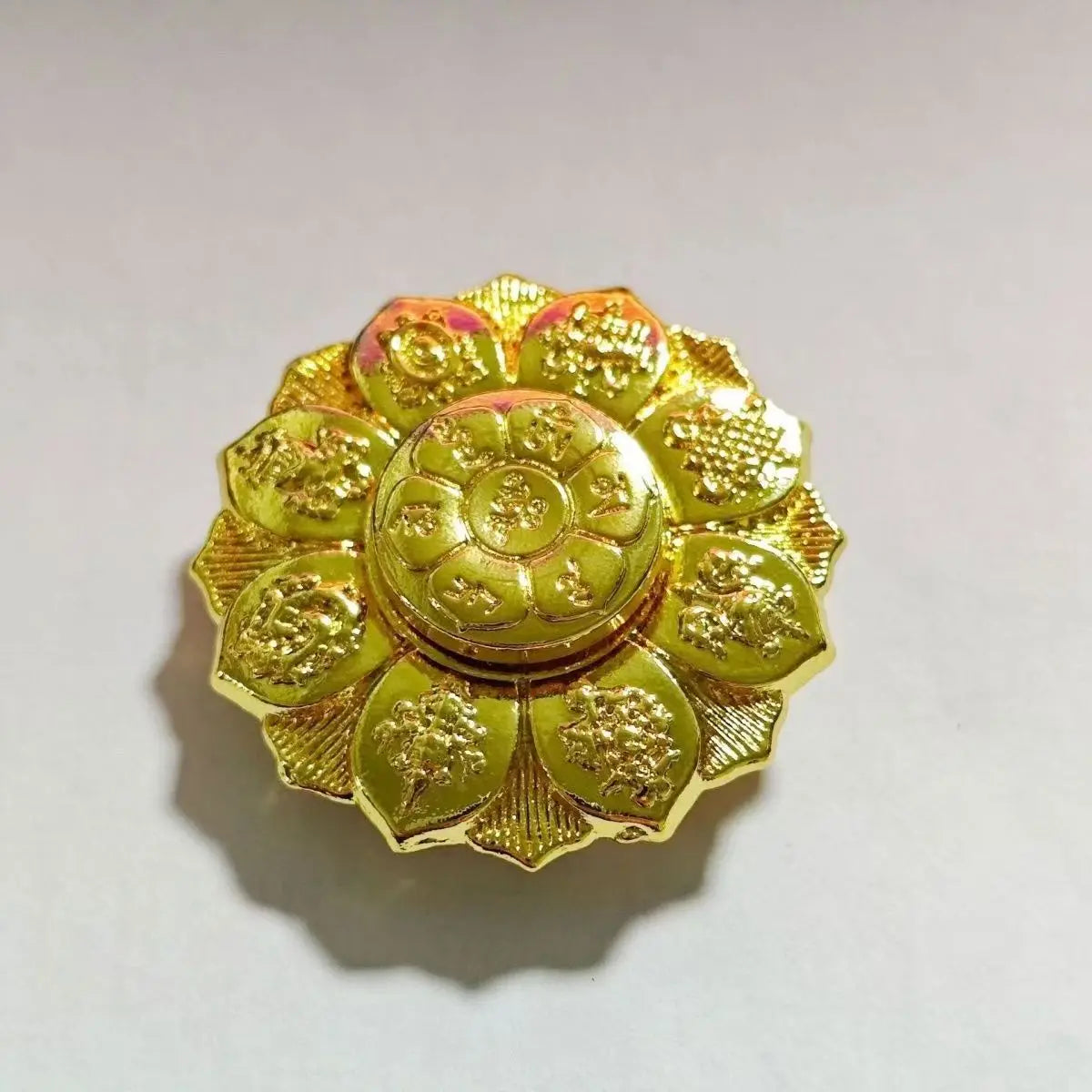 Golden Dharma Wheel – Copper Alloy Spinner with Six-Word Mantra-- OM MANI PADME HUM-- Buddhist Tantra Craft for Meditation & Altar Decor