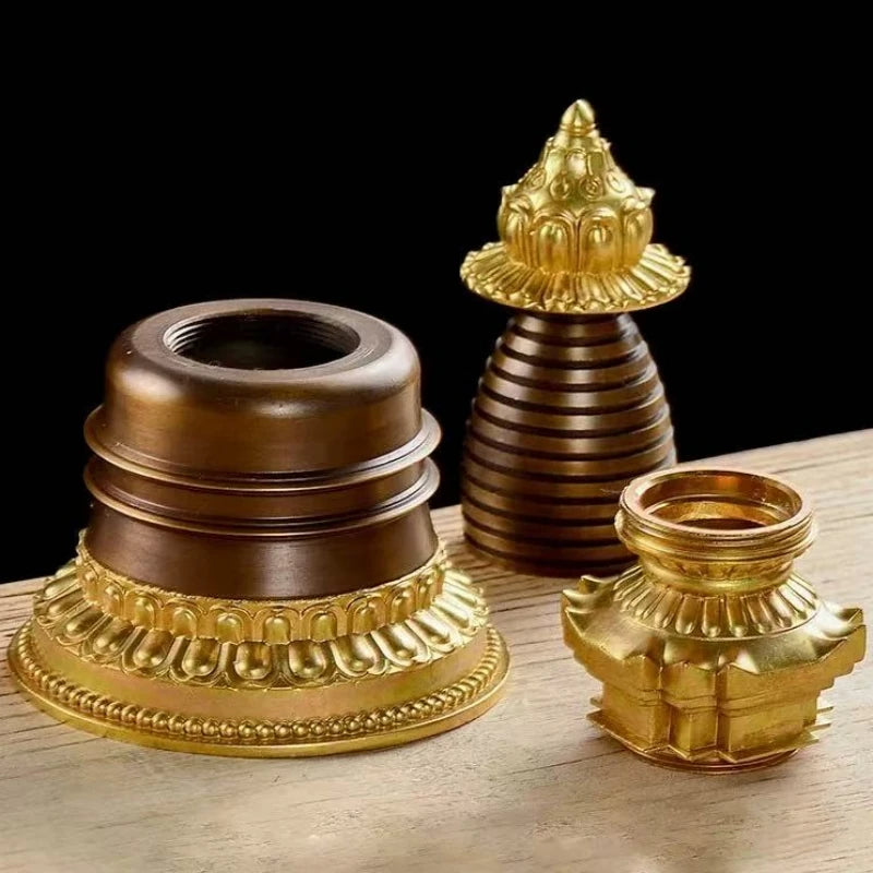 Copper Buddhist Stupa Statue – Hand-Carved Reliquary Ornament, Gold/Silver/Bronze Finish for Altar & Home Decor