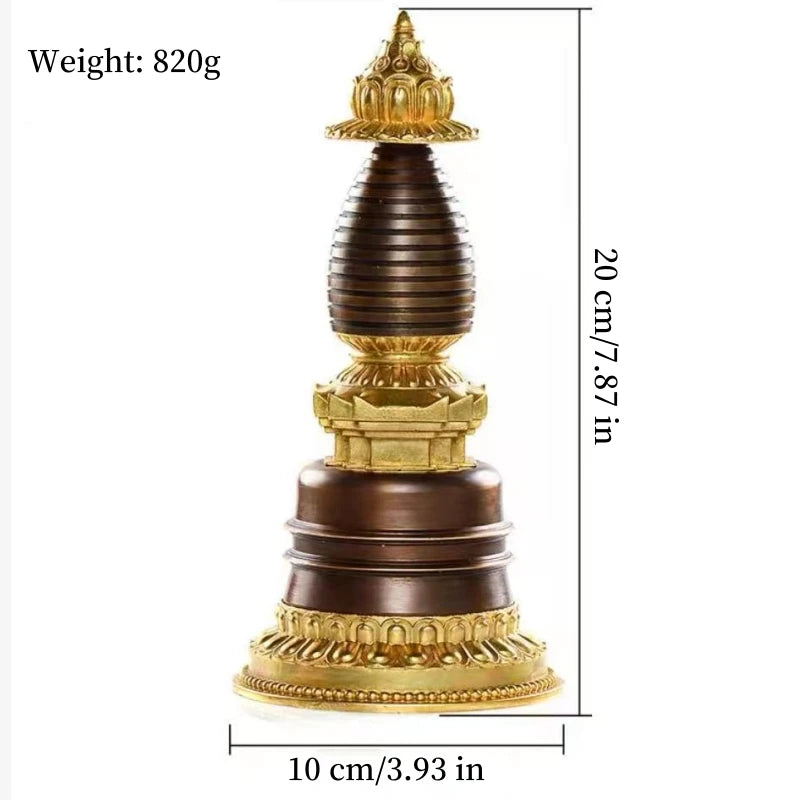 Copper Buddhist Stupa Statue – Hand-Carved Reliquary Ornament, Gold/Silver/Bronze Finish for Altar & Home Decor