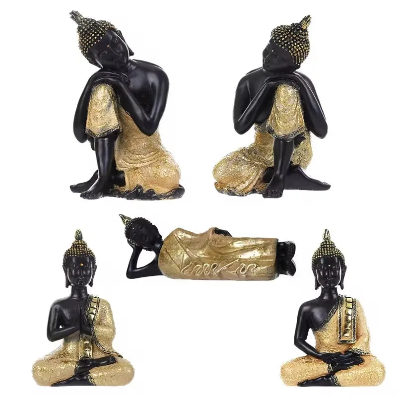 Thai Buddha Figurine – Sitting Buddha Statue, 15cm Resin Bronze-Effect Feng Shui Ornament for Home & Office Decor