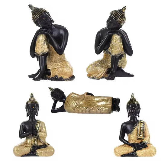Thai Buddha Figurine – Sitting Buddha Statue, 15cm Resin Bronze-Effect Feng Shui Ornament for Home & Office Decor