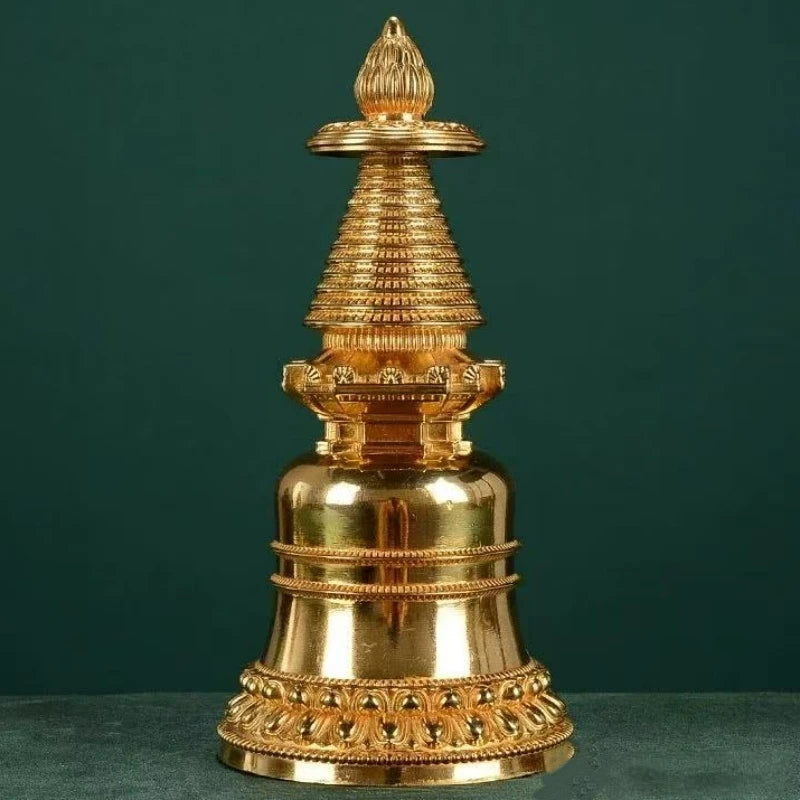 Copper Buddhist Stupa Statue – Hand-Carved Reliquary Ornament, Gold/Silver/Bronze Finish for Altar & Home Decor