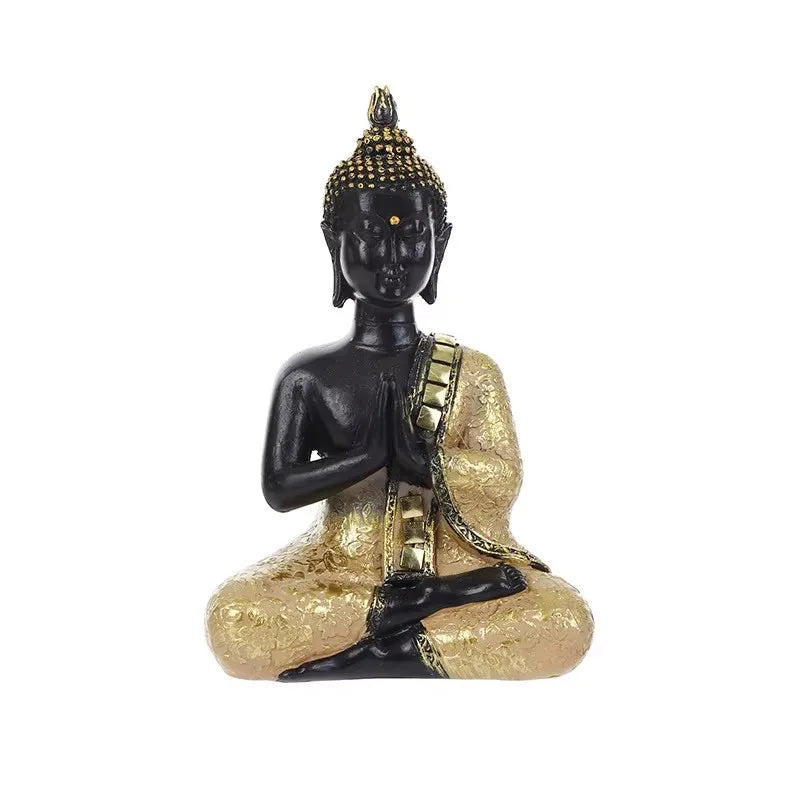 Thai Buddha Figurine – Sitting Buddha Statue, 15cm Resin Bronze-Effect Feng Shui Ornament for Home & Office Decor