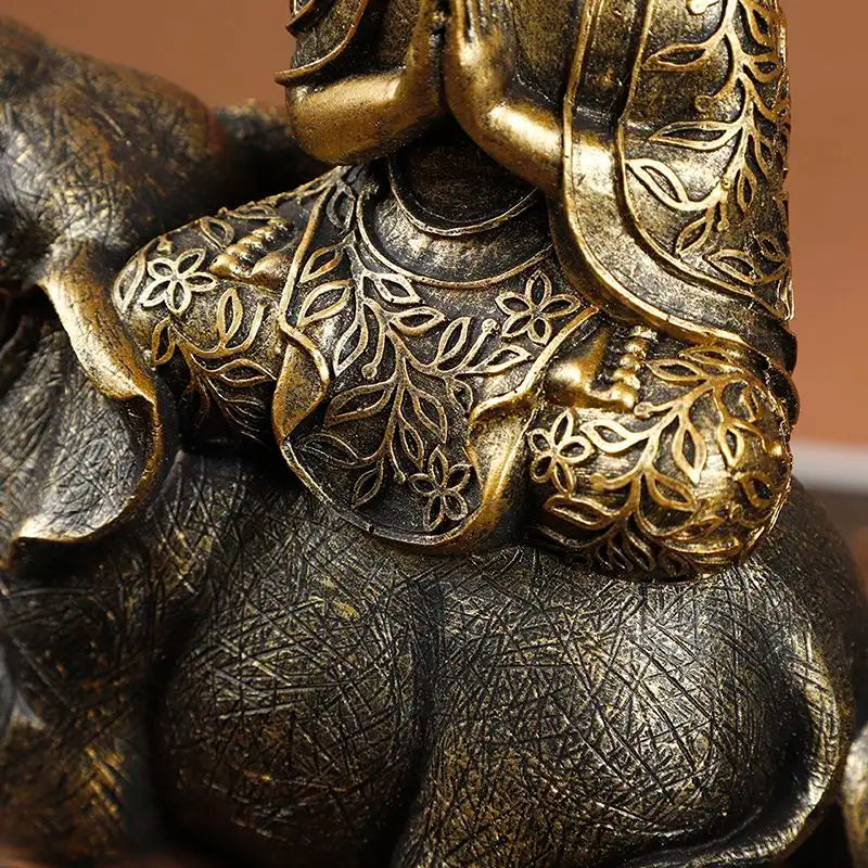 Samantabhadra Bodhisattva Statue – Resin Sculpture of Buddha on Elephant, Symbol of Great Vows & Dharma Practice