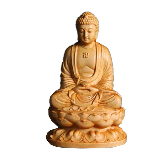 Wooden Buddha Figurine – Small Hand-Carved Statue, 8cm Buddhist Ornament for Desk, Home & Yoga Studio Decor