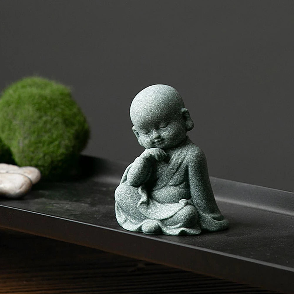 Little Monk Statue – Mini Resin Figurine, Antique Sandstone Style for Home, Garden & Aquarium Decor