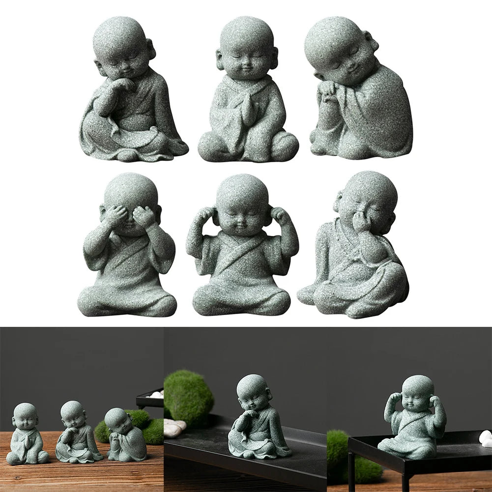 Little Monk Statue – Mini Resin Figurine, Antique Sandstone Style for Home, Garden & Aquarium Decor