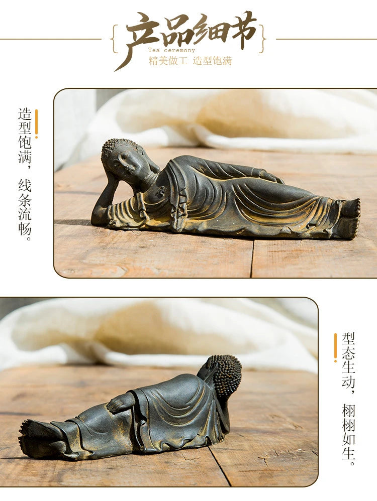 Reclining Buddha Statue – Resin & Iron Powder Sculpture, Mahāparinibbāna Lion’s Pose